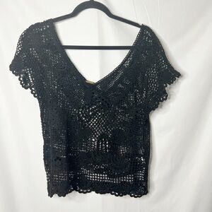 NEW with tags Ralph Lauren Rugby Y2K Black Crochet Top Size Medium